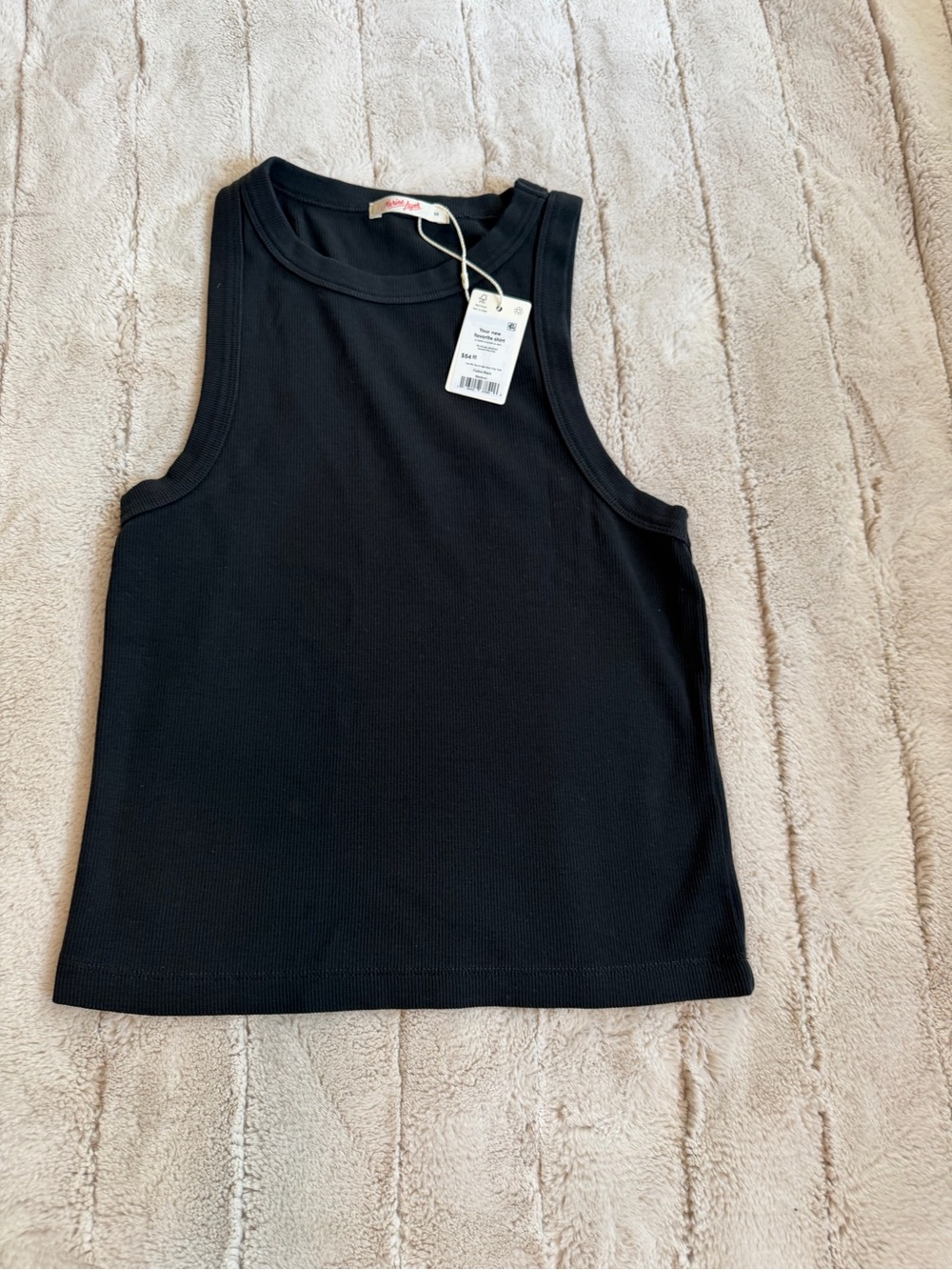 Marine Layer, Lexi Rib High Neck Crop Tank, Faded Black, Size Medium